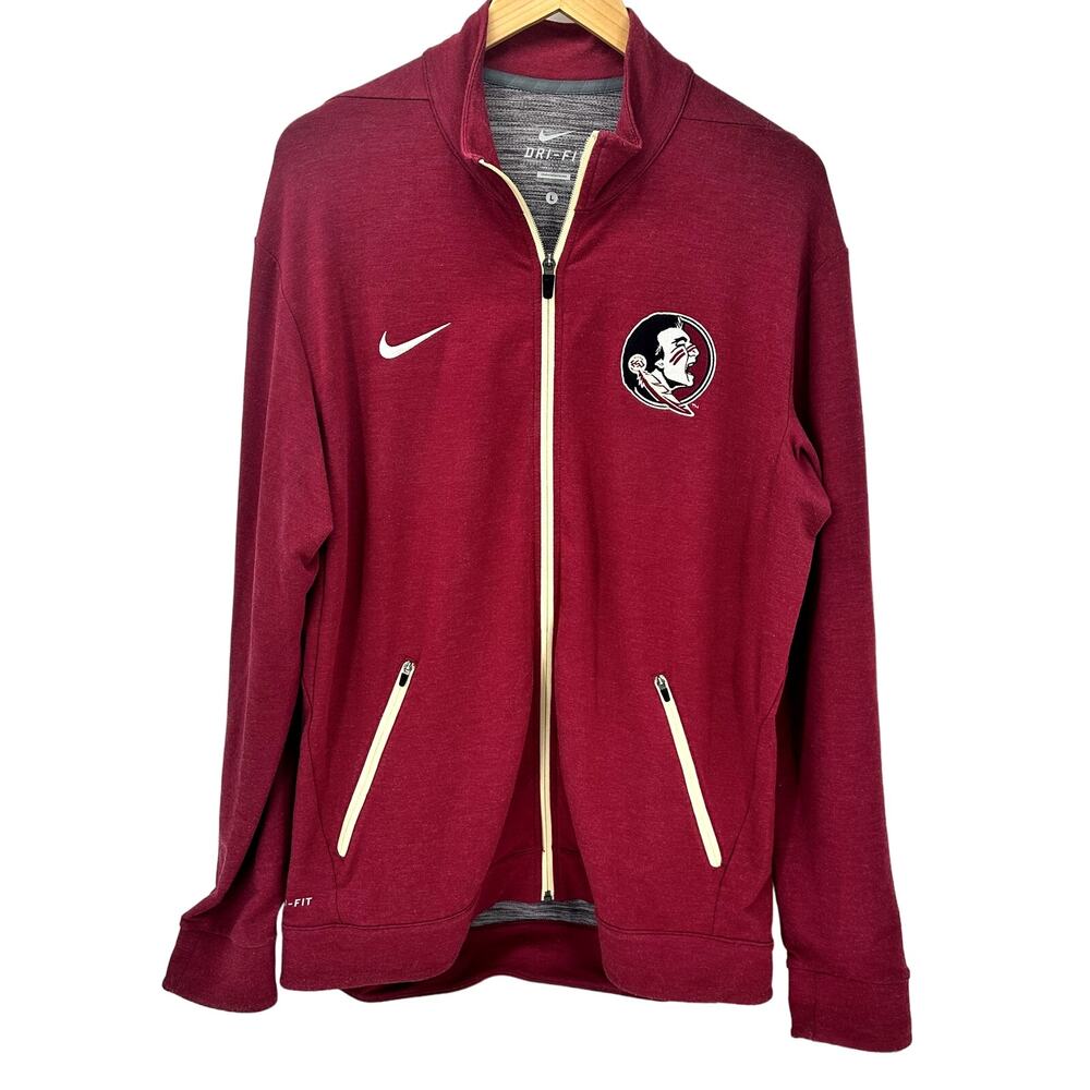 FSU Seminoles Jacket Mens Large Nike Dri Fit Full Zip Activewear Pockets‎ Logo